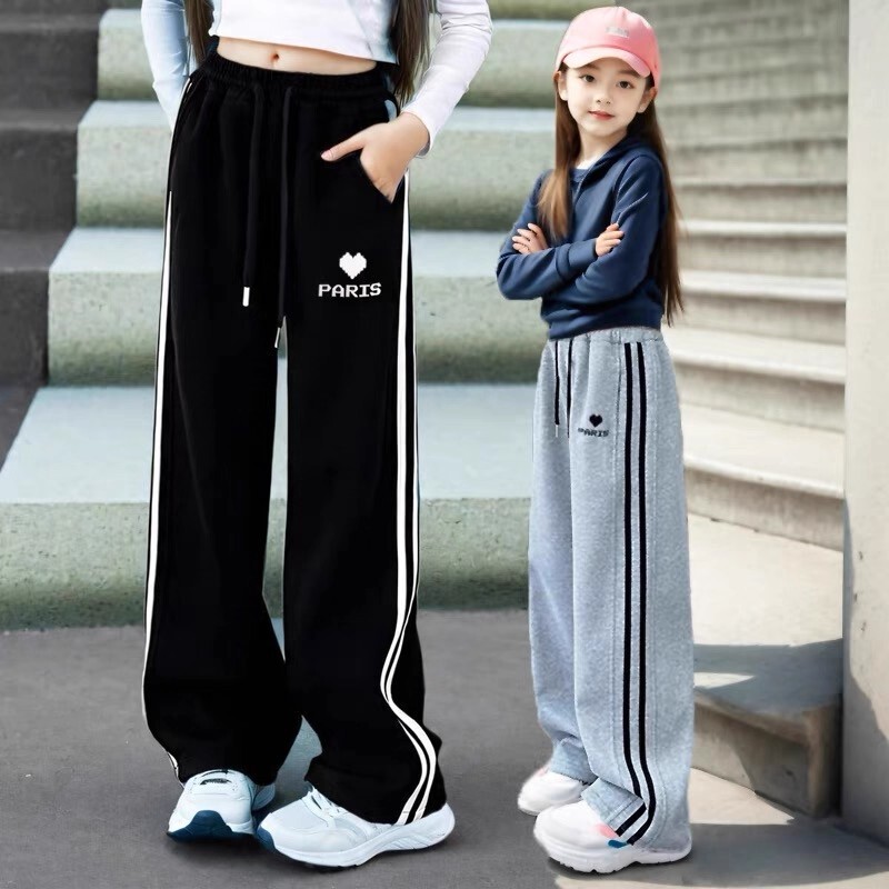 Girls' Pants Spring and Autumn 2025 New Style for Older Girls, Autumn Narrow Wide-Leg Pants, Children's Straight-Leg Sweatpants