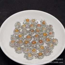 天然黄胶花爱心魔盒心晶体通透景色漂亮DIY饰品通孔厂家批发