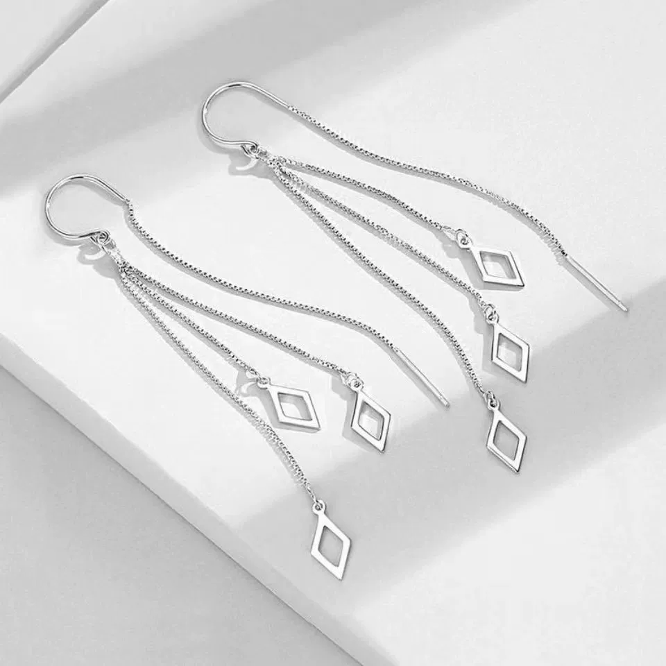 Новый стиль серебряные иглы модные геометрические серьги-ромбы высококачественные длинные серьги с кисточками женские универсальные модные серьги