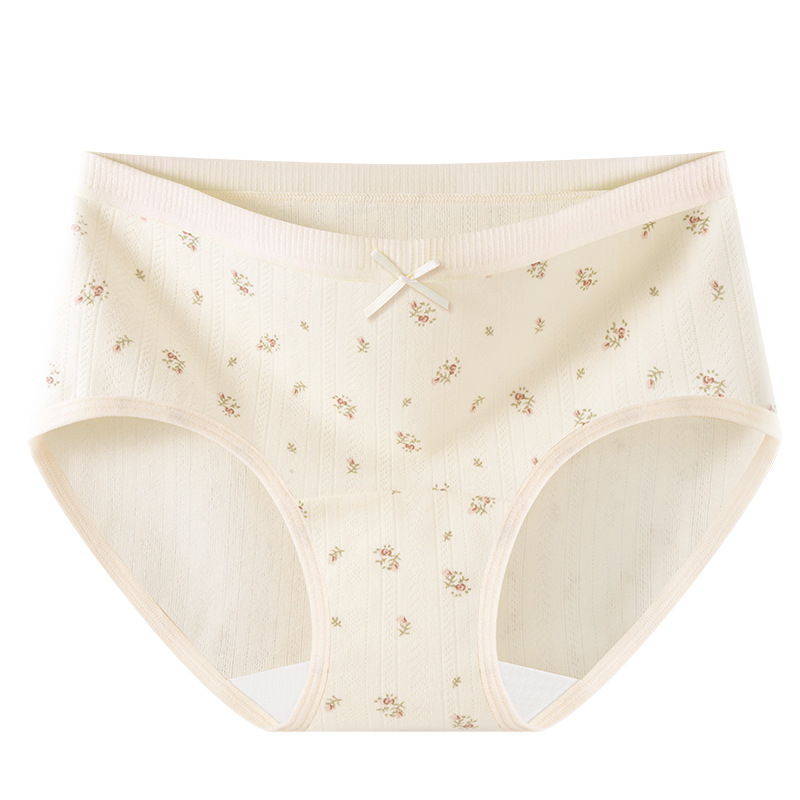 Bragas de entrepierna larga floral de crema, bragas de algodón para niñas, entrepierna de algodón puro, entrepierna antibacteriana, nuevos calzoncillos para mujer