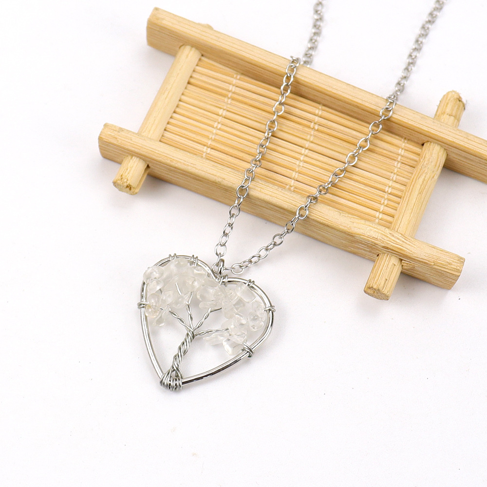 10g Weight Alloy Pendant Material Pendant Necklace Classification Alloy Chain Material 1 Piece Quantity Holiday, Daily Occasion Alloy, natural stone, Agate Material Tree, Heart Shape Pattern Women's Gender Beaded, Hollow Out Design Pastoral, Simple Style, IG Style Style IG Style Pastoral Simple Style Tree Heart Shape Alloy Natural Stone Agate Wholesale Pendant Necklace 4