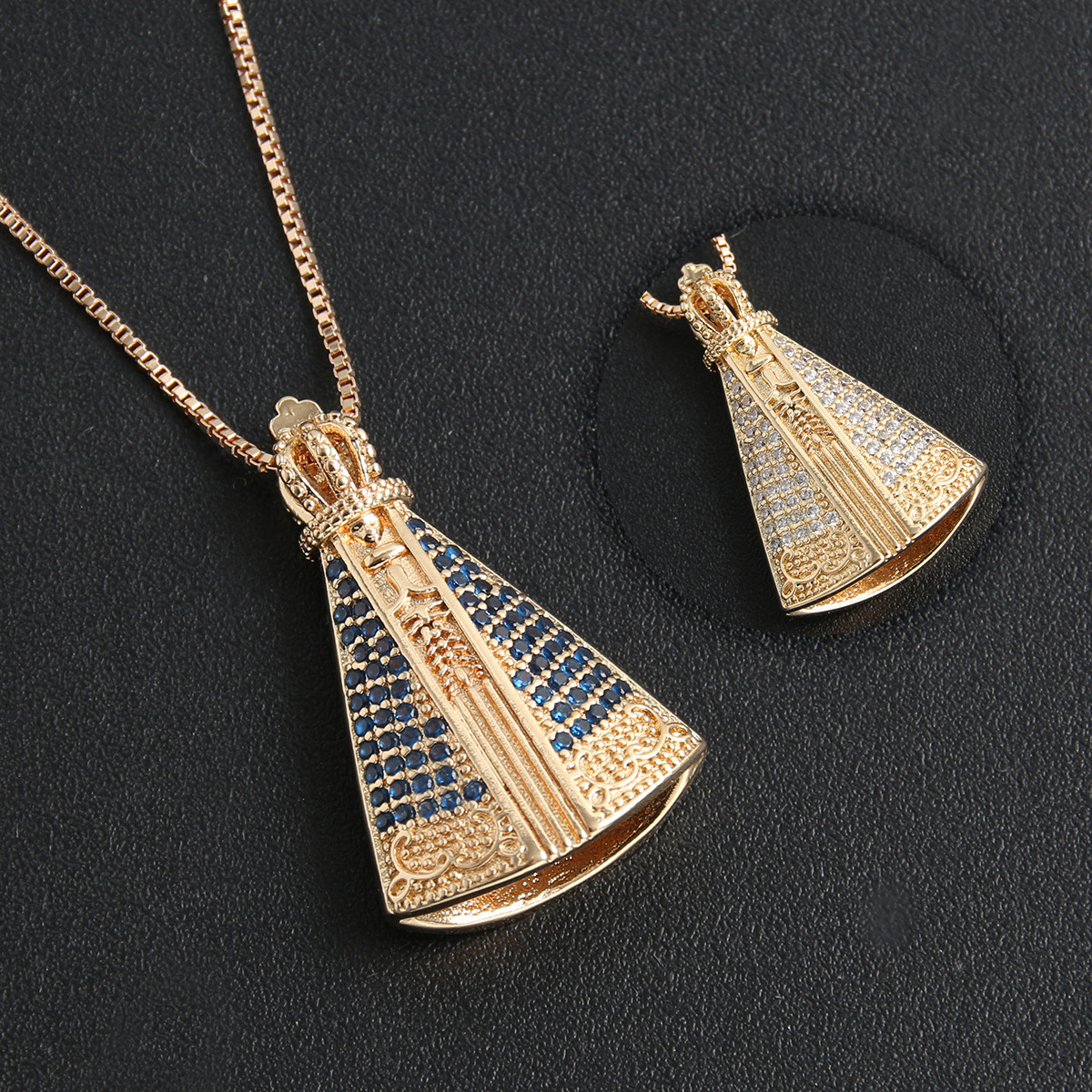 Collar religioso transfronterizo europeo y americano Chapado en cobre oro real hombres y mujeres personaje retro Virgen micro incrustaciones COLLAR COLGANTE de circón