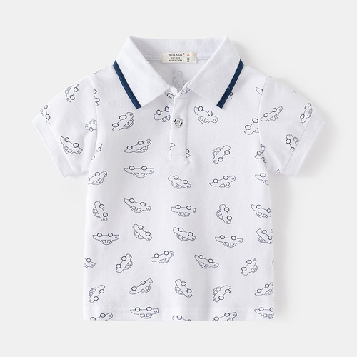 New men's children's POLO shirt thin short-sleeved baby children's summer clothing stand-up collar half-sleeve printed T-shirt children's wholesale