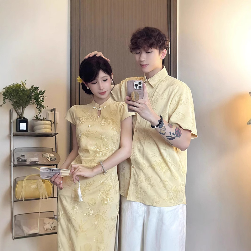 New Chinese Style Couple's Clothing for Summer, Versatile, Improved Waist, High-End, One-Piece, One-Skirt, Slit Cheongsam Dress, Shirt New Chinese Style Couple's Clothing for Summer, Versatile, Improved Waist, High-End, One-Piece, One-Skirt, Slit Cheongsam Dress, Shirt
