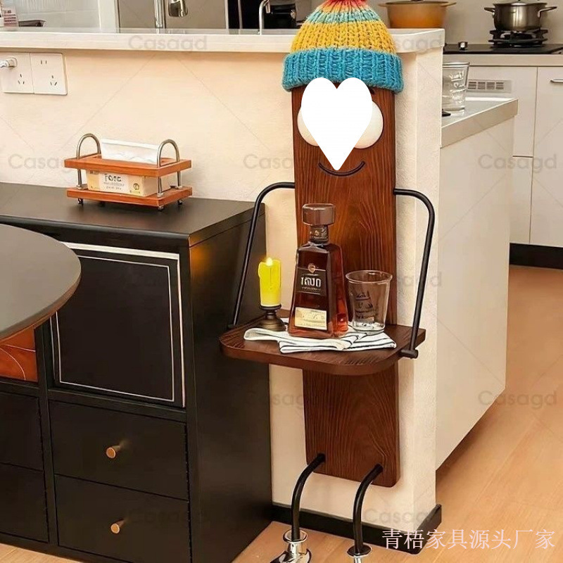 Foldable Cute Waiter-Style Storage Rack, Vintage Creative Solid Wood Bedroom Bedside Table, Antique-Style Storage Rack