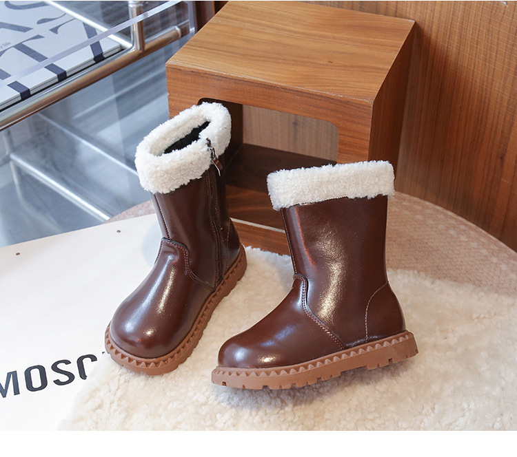 Girls' Children's Martin 2025 Autumn New Fleece-Lined Cotton Shoes Winter Baby Warm Snow Mid-High Boots_voghion.com