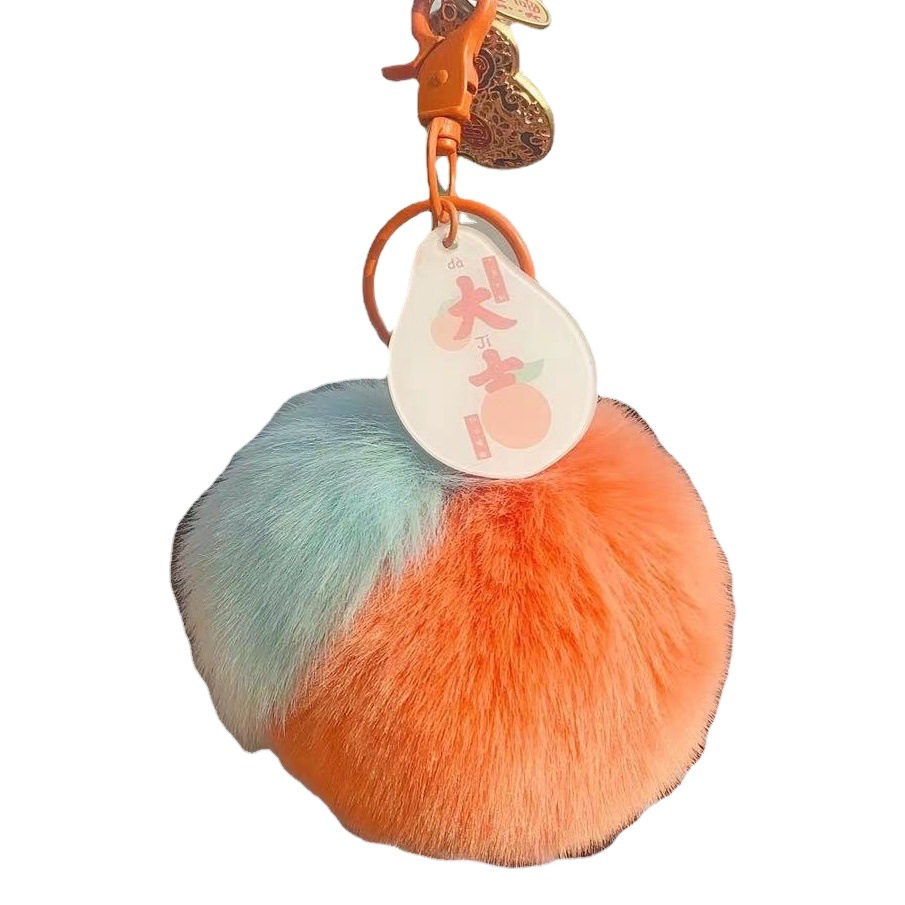 [Buena Suerte] Imitación de piel conejo Rex naranja pequeña llavero del coche colgante felpa mochila bolsa adornos regalo