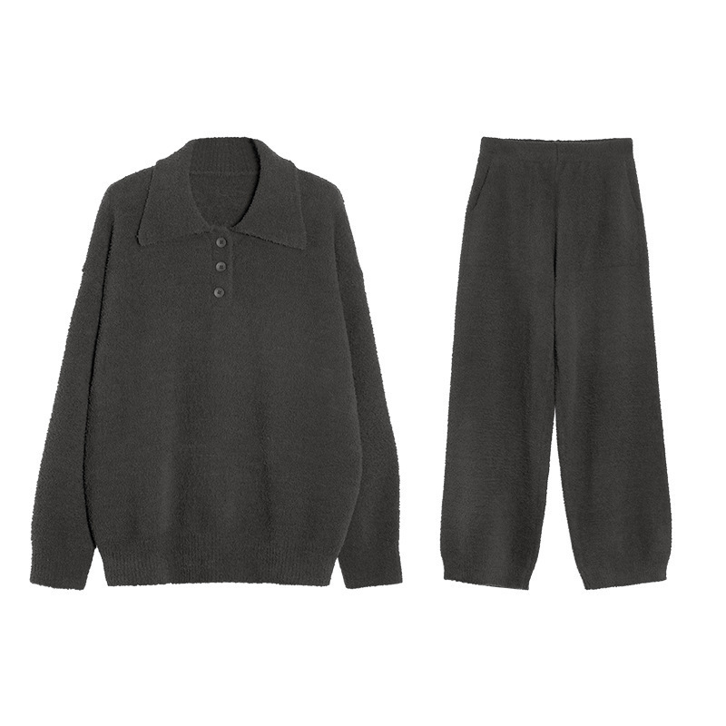 半边绒POLO领情侣家居服套装秋冬保暖可外穿男女同款休闲睡衣睡裤|undefined