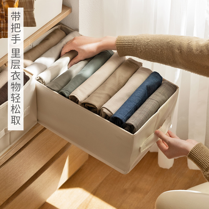New cotton and linen storage box cotton shirt pants storage box double portable wardrobe storage box foldable storage box