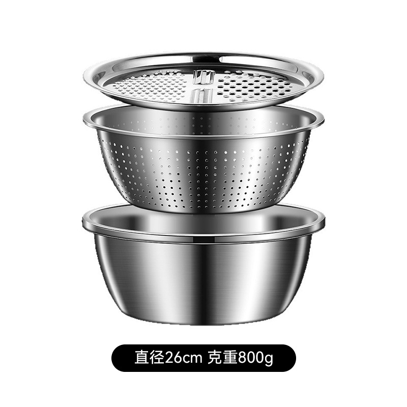 Acero inoxidable tamiz de arroz regalo conjunto de tres piezas multifuncional raspador para profundizar el lavado de verduras y ensalada de harina raspador doméstico