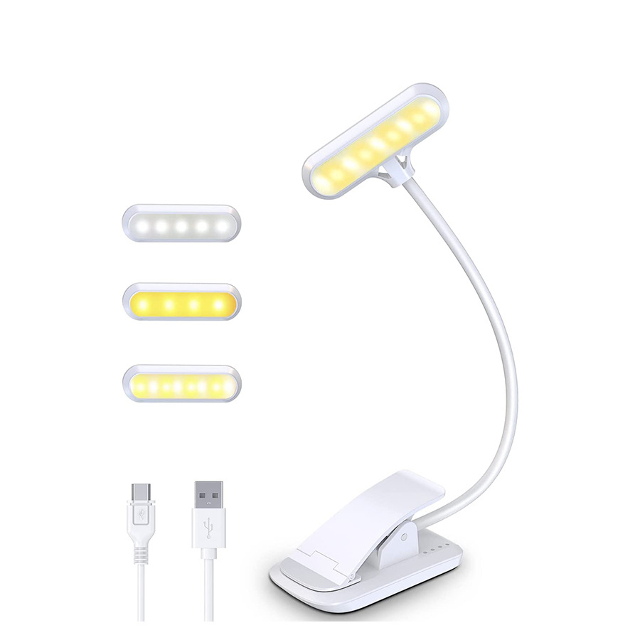 Viewkia Small Table Lamp Student Eye Protection 9 LED Clip-on Lamp Three Color Temperatures Electric Display Book Clip Lamp USB Charging Reading Lamp