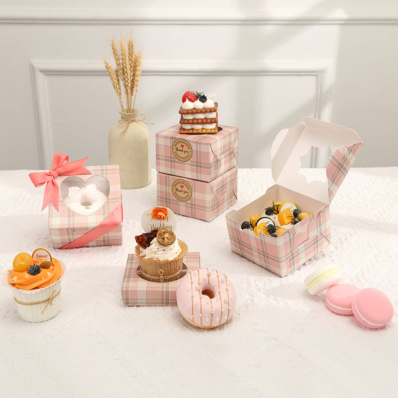 粉格碎花马芬蛋糕盒跨境ins西点开窗甜品盒甜甜圈蛋挞慕斯包装盒