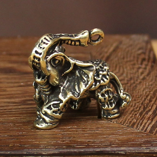 Brass Elephant Solid Car Keychain Pendant Hook Charm Handle Piece Small Elephant Creative Ornament Micro Engraving Play Piece