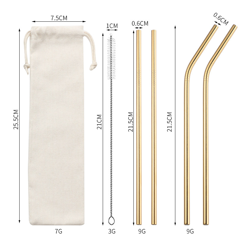 Traje de paja de acero inoxidable 304 especial transfronterizo de Amazon de color chapado en titanio tubo de bebida de metal café leche té paja