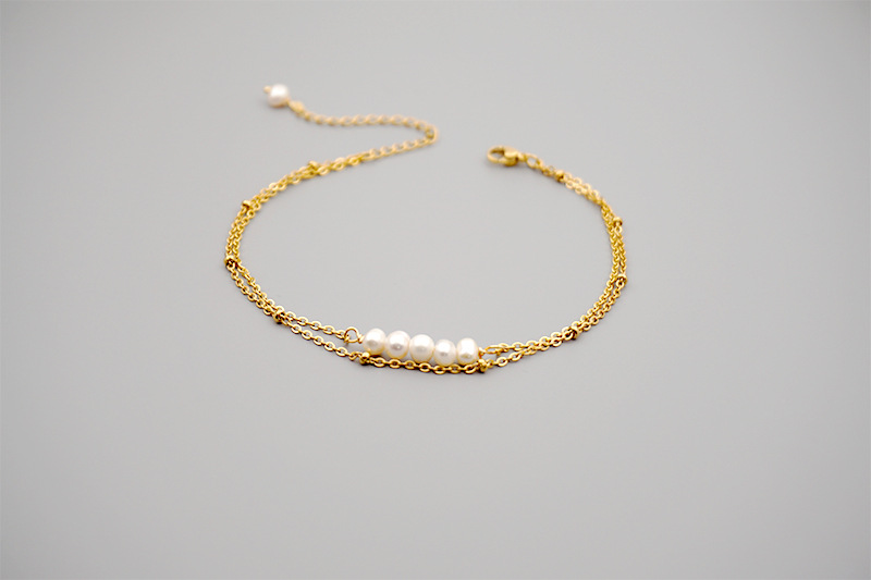 Simple Style Round Pearl Titanium Steel Bracelets Anklet 1 Piece