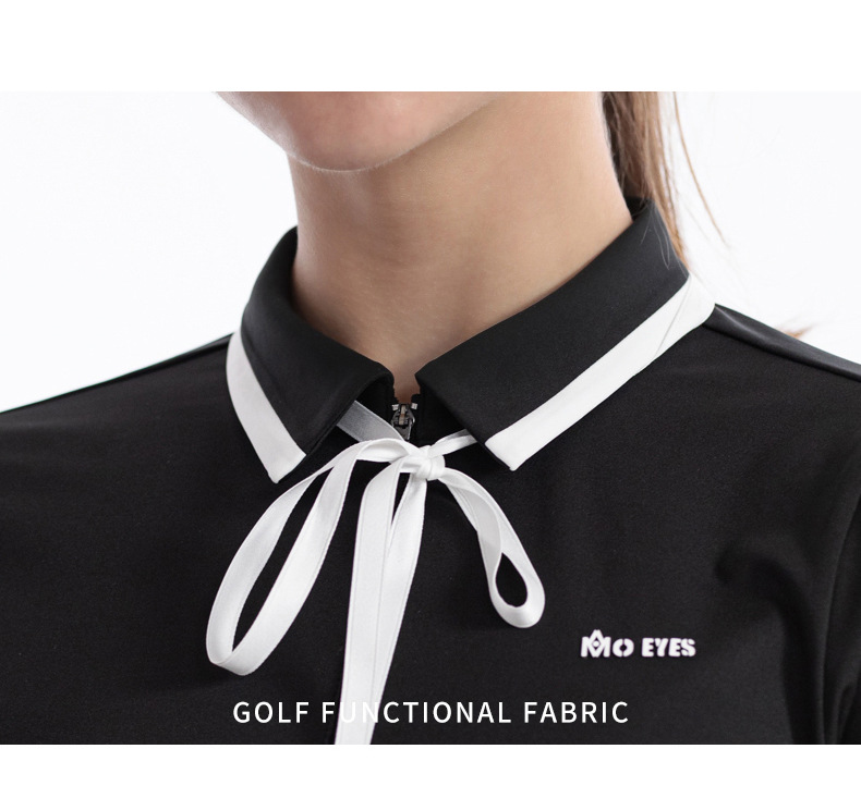 Áo golf nữ dài tay thắt nơ MO EYES vải co giãn thể thao thu đông — M23YF023-Trắng [phối với khăn lụa], M23YF023-Đen [với khăn lụa], M23YF019-Áo màu đen, M23YF019-Áo màu trắng chi tiết 13