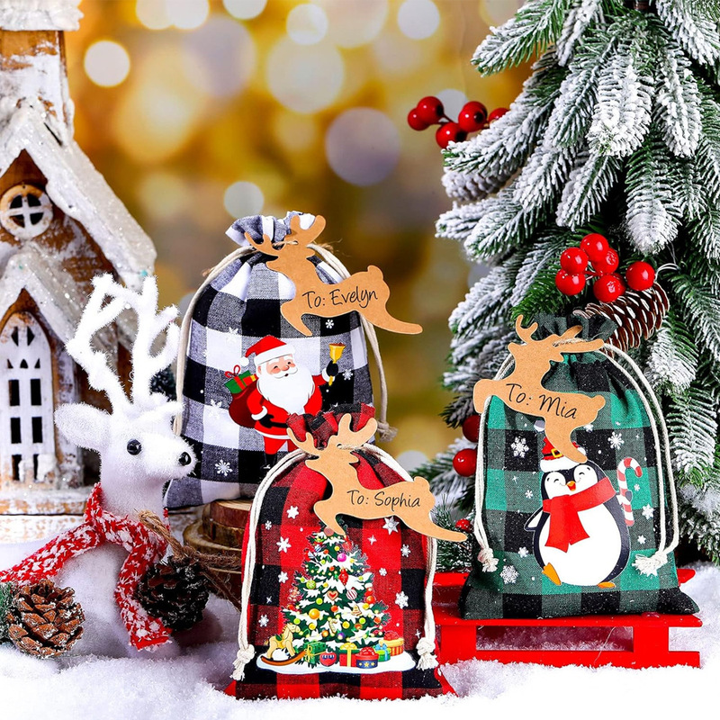 2025 新しいクリスマスギフトバッグセット巾着クリスマスリネンバッグ小さな布バッグクリスマスキャンディーバッグ卸売|undefined