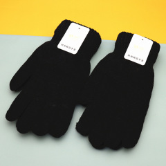 Thermal wool gloves, black solid color, for men and women, autumn and winter knitting gloves, wholesale, five-finger, for students
