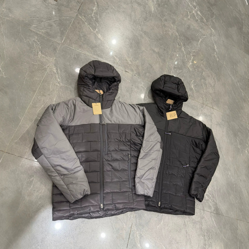 New Autumn and Winter Cross-Border Men's Color-Blocked Warm Checkered Quilted Hooded Cotton Jacket Hooded Puffer Jacket