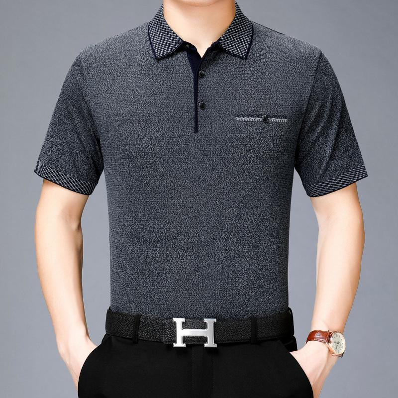 Men's Silk T-Shirt for Business Casual, Middle-Aged Dad's Non-Iron Loose Fit Polo Shirt Men's Silk T-Shirt for Business Casual, Middle-Aged Dad's Non-Iron Loose Fit Polo Shirt