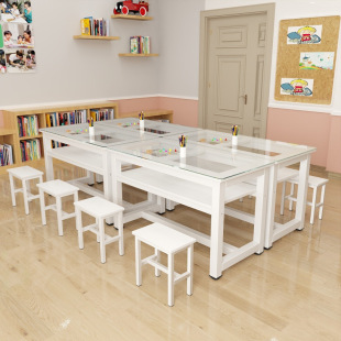 Training Painting Handmade Desks and Chairs Children's Cram School Kindergarten Studio Art Painting Tutoring Class Table