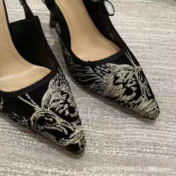 D Brand Cross-border Embroidered Letter Bow Color Block High Heel Bridesmaid Style Pointed Toe Small Fragrance Floral Woven Women's Shoes