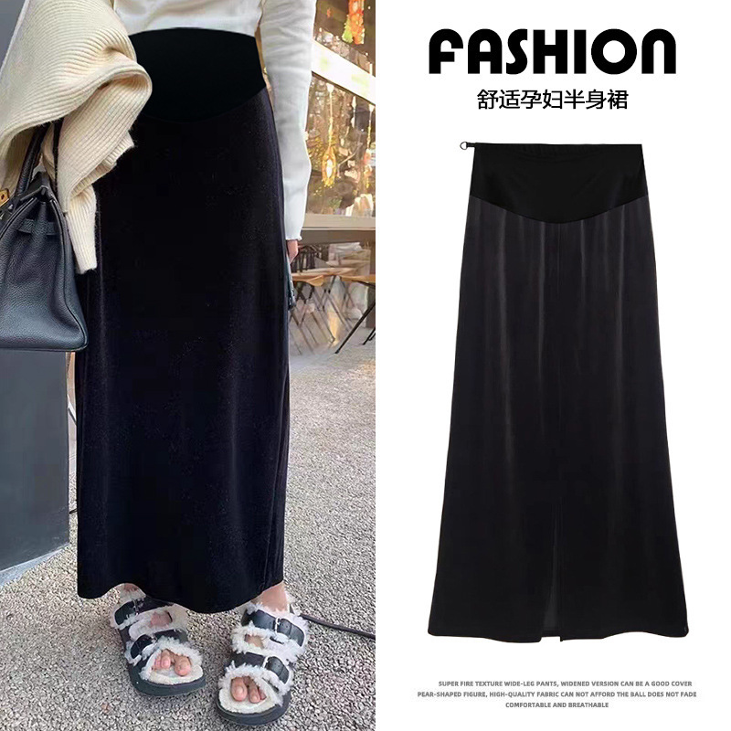 2026 New Autumn Maternity Straight Skirt High-Quality Gold Velvet Maternity Straight Skirt Long Skirt