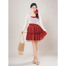 【香料之舞】夏季新款异域少女国风针织罩衫+大摆半身裙国风套装