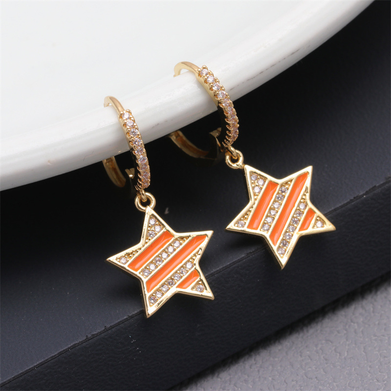 Women's Men's Fashion Star Copper Earrings Rhinestones Drop Earrings display picture 3