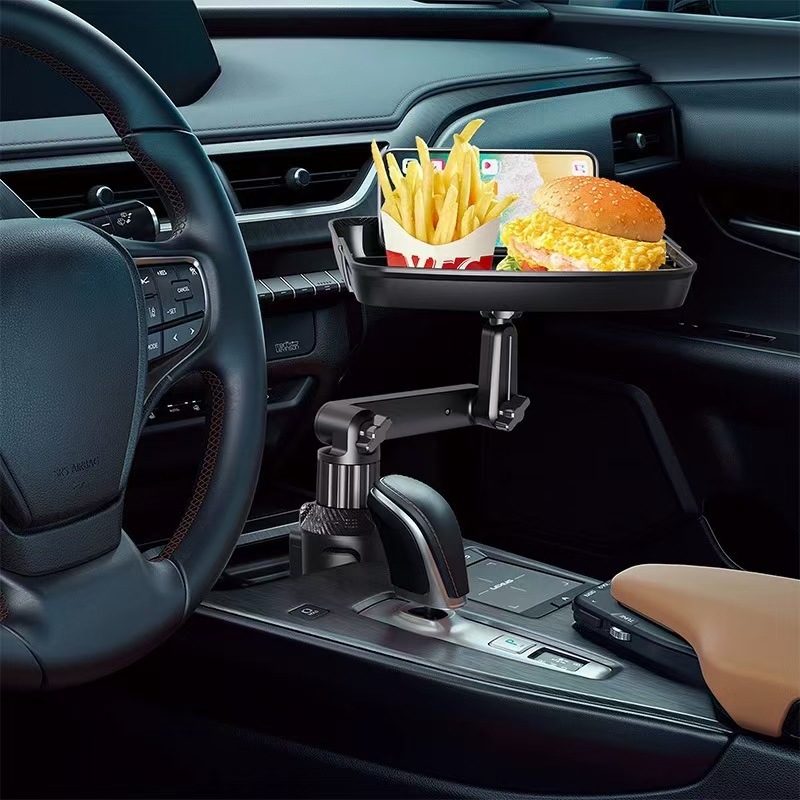 Car Phone Holder with Retractable Tray for Food, Drinks, Snacks, Small Dining Table, Food Storage Rack, and Cup Holder