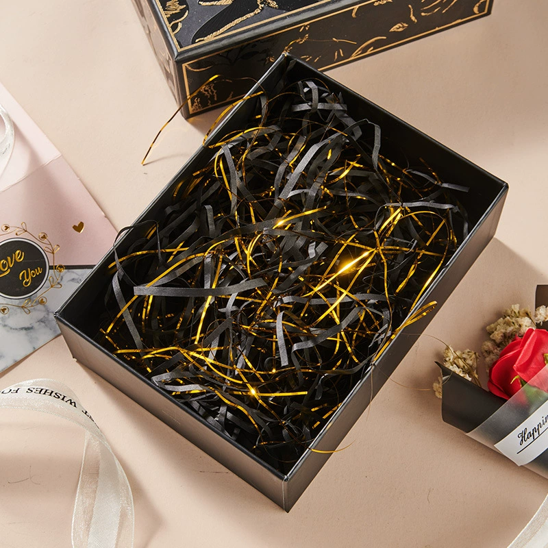 Двухцветная смешанная золотая шелковая рафия, измельченная бумага, шелк, декор для подарочной коробки ко Дню святого Валентина, наполнитель оптом