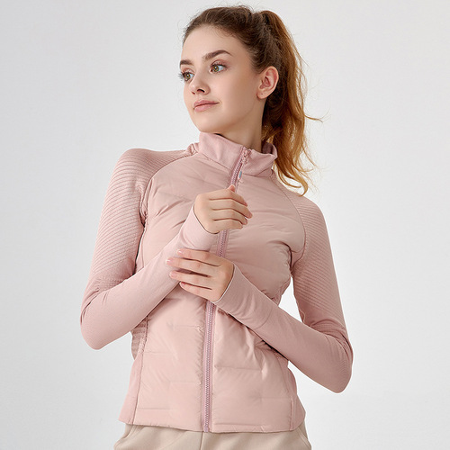 Lightweight white goose down yoga pants long sleeve women's slimming autumn and winter cycling jacket outdoor sports top
