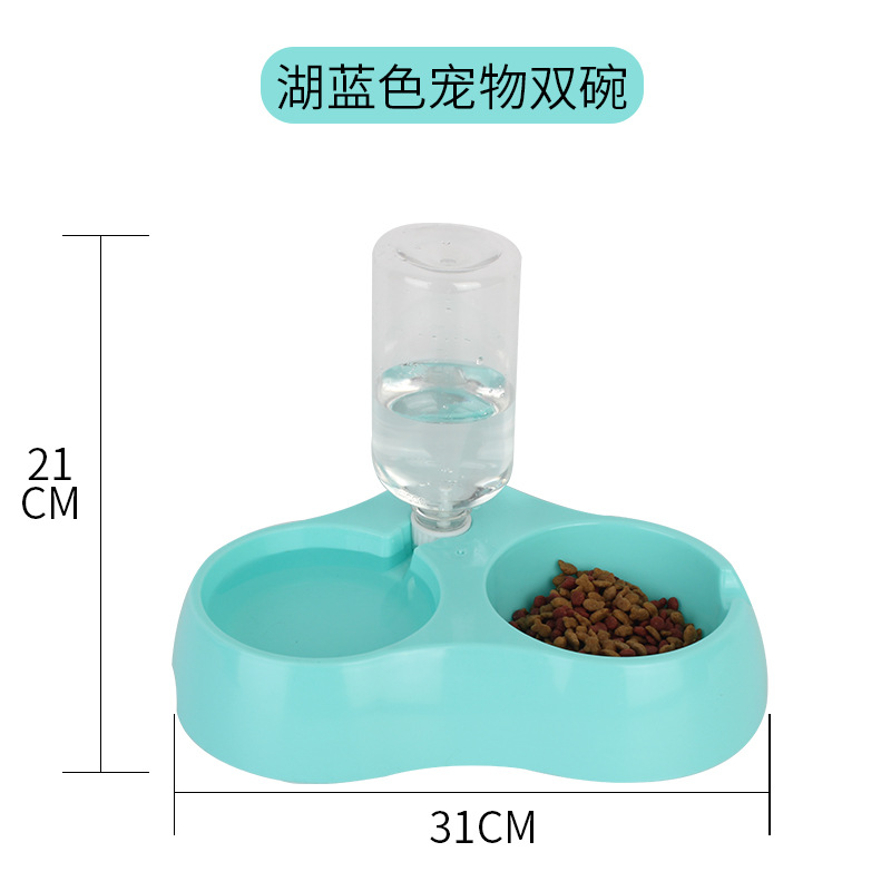 Tazón de agua para gatos y perros, tazón para gatos y perros, tazón automático de agua potable de acero inoxidable, doble tazón integrado, alimentador de perros y gatos a prueba de volcar