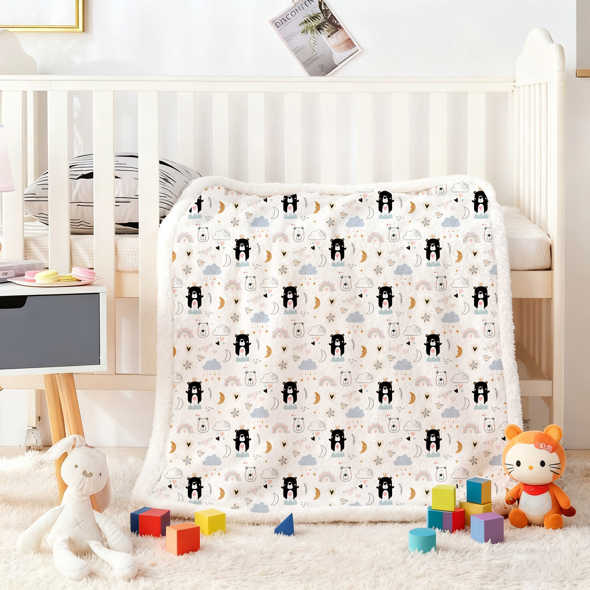 跨境卡通毛毯定制加厚秋冬季小熊图案法兰绒毛绒毯子办公室午睡毯
