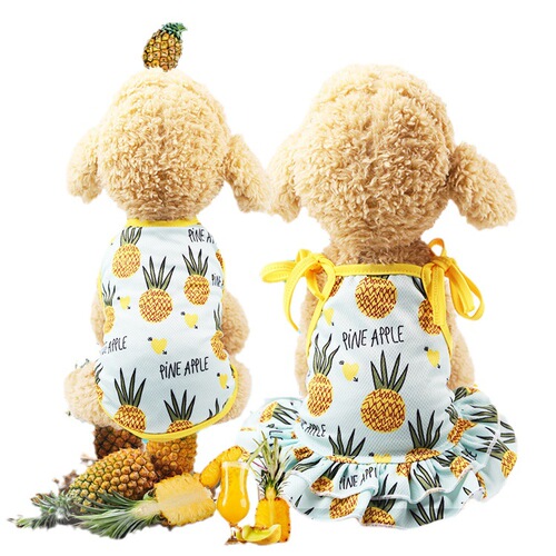 Pet Fruit Strawberry Banana Print VIP Teddy Puppy Cat Clothes Skirt T-shirt Vest Couple Wear