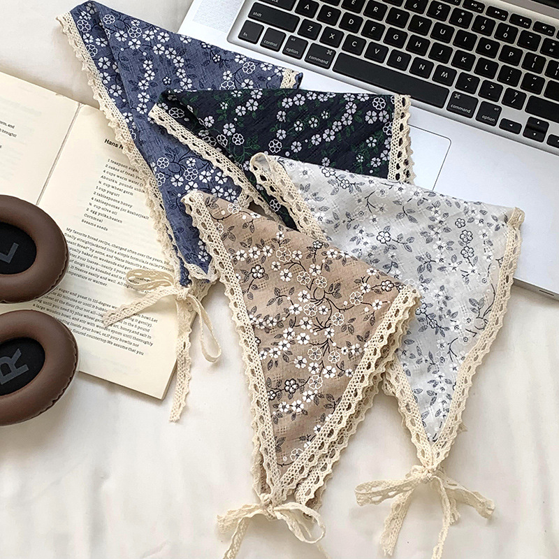 Turbante ins Advanced Sense Triángulo 2025 Nuevo estilo Algodón y lino de todo fósforo Decoración de encaje Bufanda Bufanda Diadema Diadema