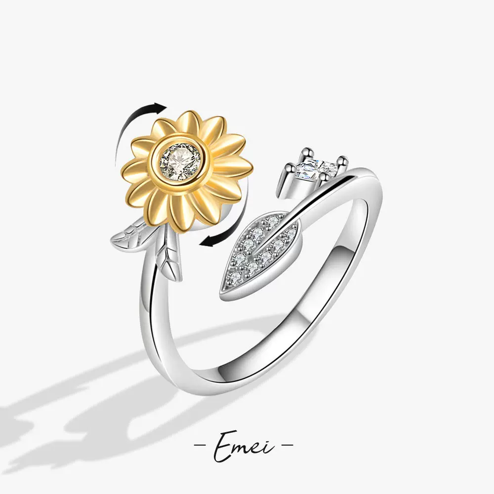 欧美新款戒指 双色向日葵雏菊花朵开口时尚戒指送女友闺蜜礼物
