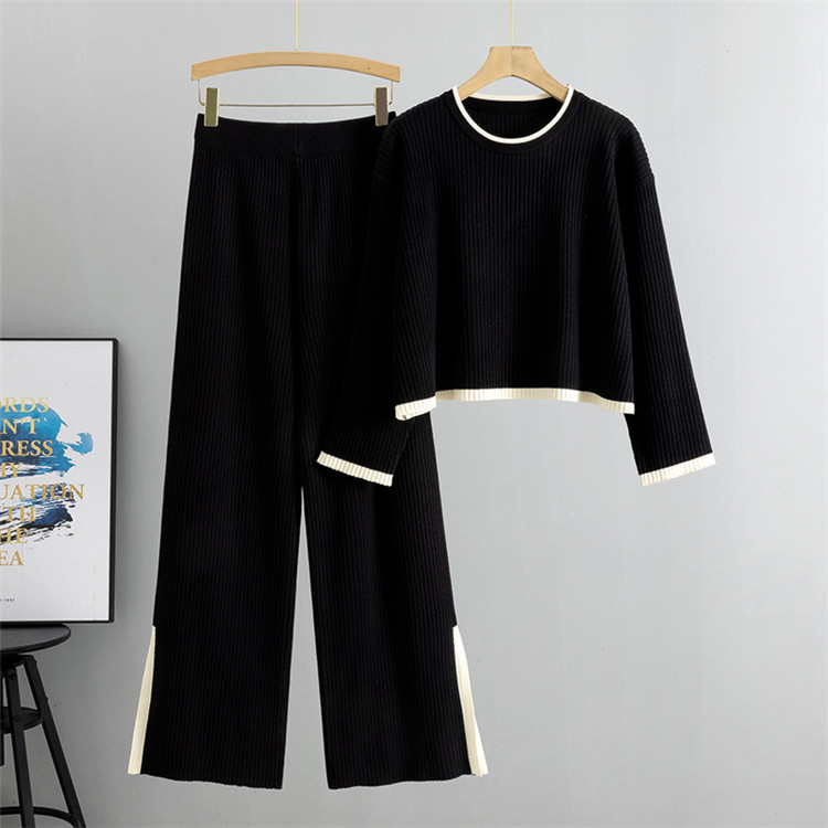 Women's Clothing knitted suits short sweaters and wide leg pants two piece suits_voghion.com