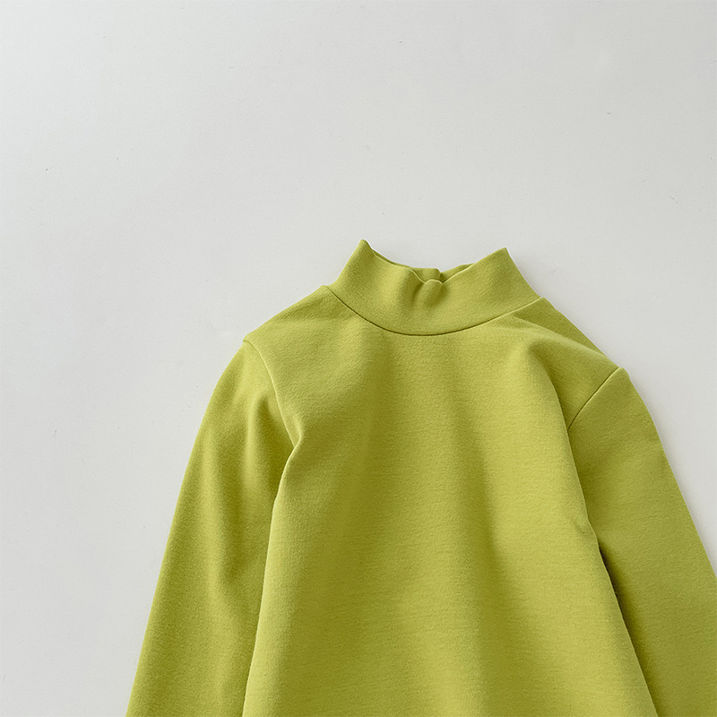 Camiseta de cuello medio elástica de 280 g para niños y niñas, estilo otoño 2026, talla 150-160