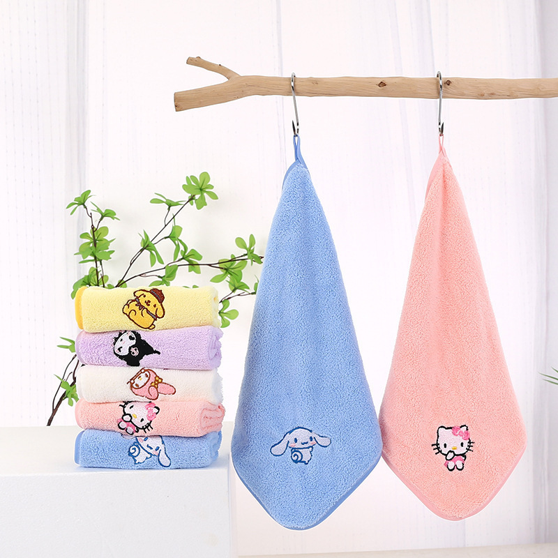 Cross-Border Cartoon Embroidered Small Square Towel, Hanging Thickened Absorbent Face Towel, Kitchen Bathroom Children's Face Wash Towel