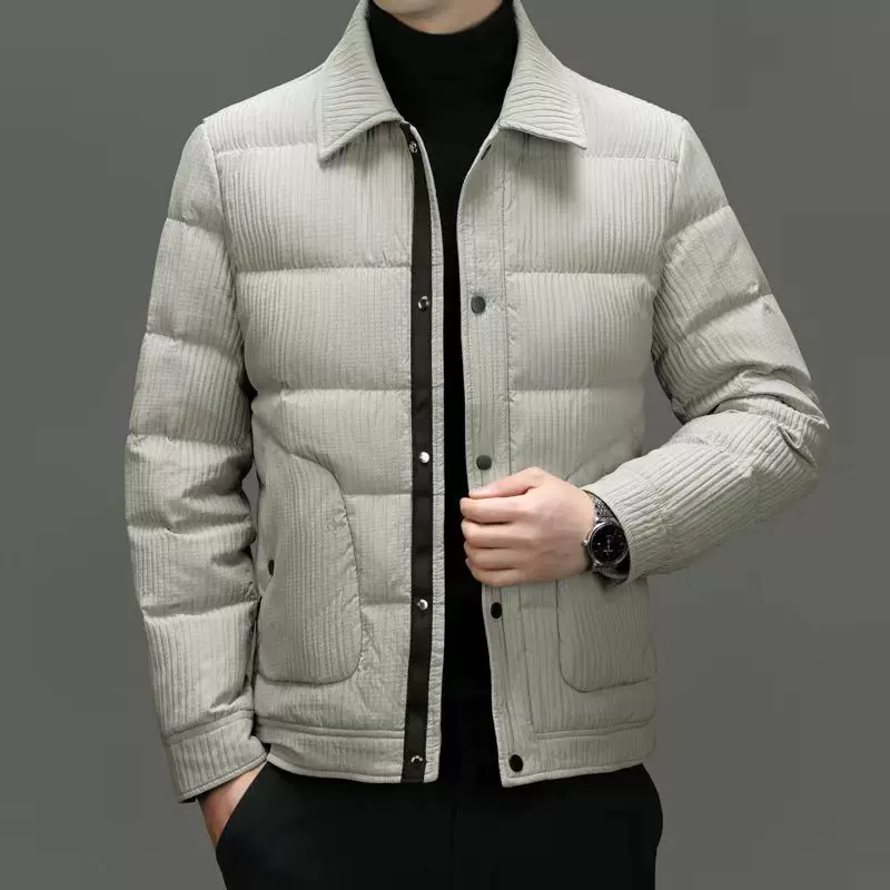 厂家直销90绒男装翻领羽绒服冬季新款保暖防寒上衣休闲外套潮