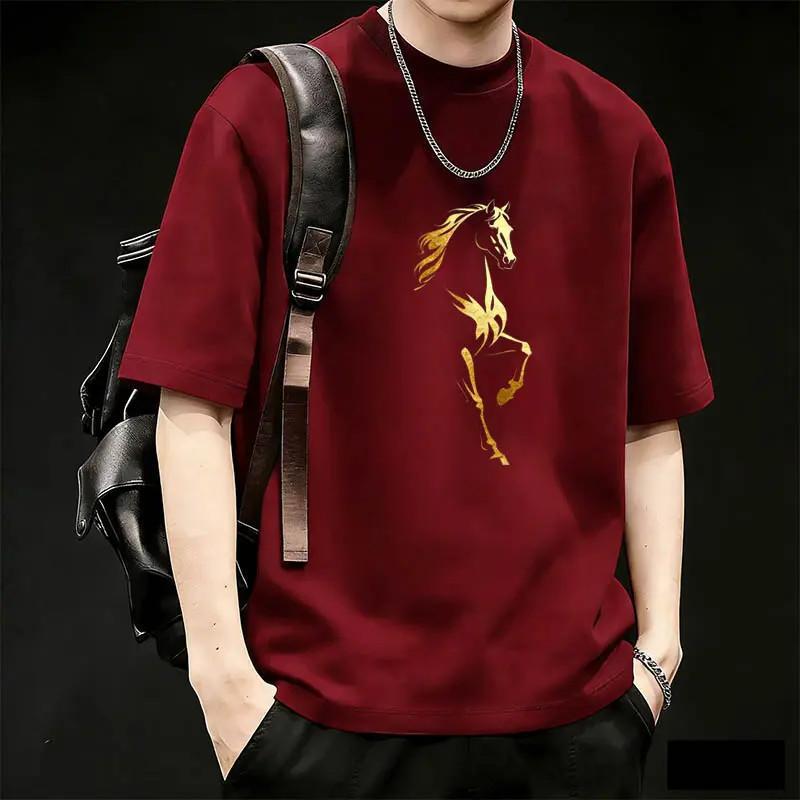 Heavyweight pure cotton men's short-sleeved T-shirt, 2026 summer hot-selling trendy round neck casual loose plus size top