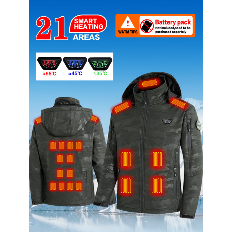 21-Zone Intelligent Heating Soft Shell Jacket USB Electric Heating Fleece-Lined Jacket Outdoor Cycling Warm Fishing Heating