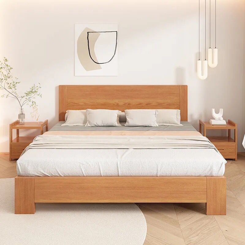 Solid Wood Double Bed Beech Wood Bed Frame 18 Nordic 1.5m Ultra-Thin Headboard Natural Wood Bed Small Apartment Simple Tatami Bed