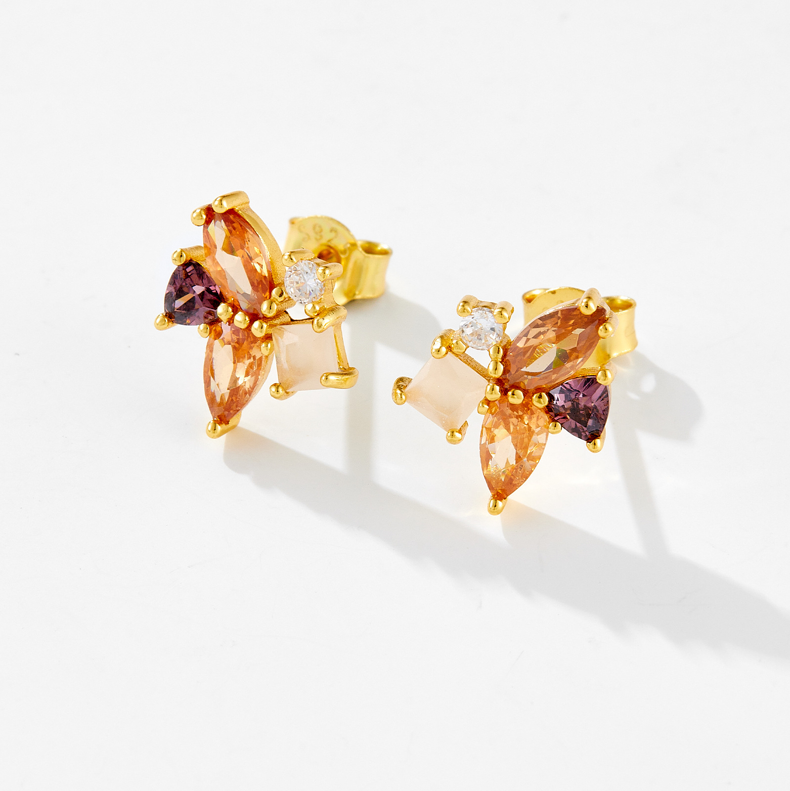 Zircon Inlay Material 1 Pair 925 Sterling Silver Zircon Geometric Drop Earrings Ear Studs