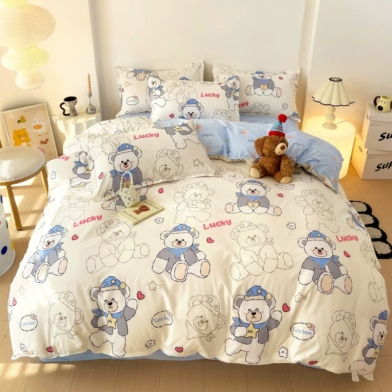 Комплект простыни 홍 Korean Princess Style, выстираный хлопок с цветочным узором, 3–4 предмета (150×200 и т.п.)