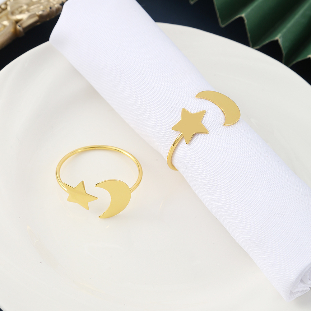 Creative Star Moon Opening Napkin Ring Hotel Dining Table Decorative Alloy Electroplated Napkin Buckle Manufacturers in stock