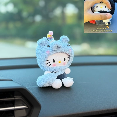 Car ornaments – Interior Decorations - little-blue-cat-with-elephant-hat-and-blue-bag-ornament-round-base