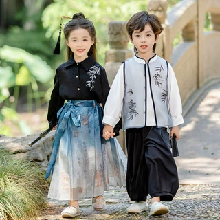 儿童表演汉服古装中国风国潮套装男女童唐装小学生马面裙演出服春