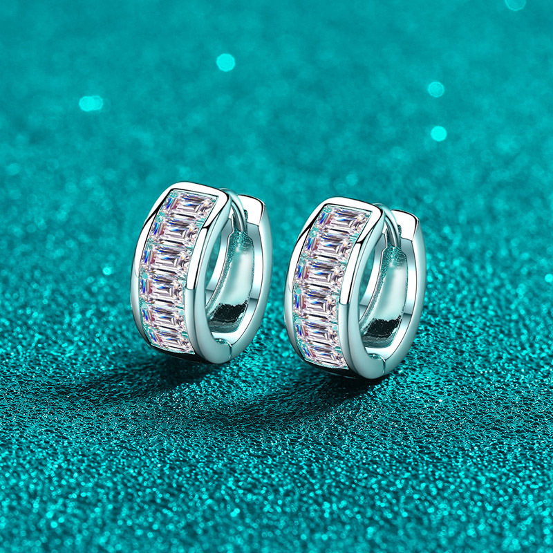 D Color Moissanite Hoop Earrings Sterling Silver Rectangular Design_voghion.com
